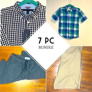 7 Piece Shirt, Flannel, Shorts Bundle boys’ 14-16 flannel button down shirts